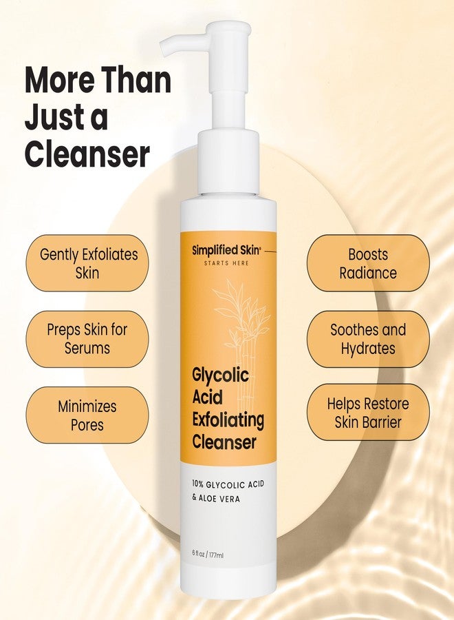 Simplified Skin Glycolic Acid Face Wash for Exfoliating & Anti-Aging - 10% AHA Cleanser to Remove Build Up & Even Tone on Face, Armpits & Body – With Aloe Vera & Sunflower Oil, 6 Fl Oz - Image 4
